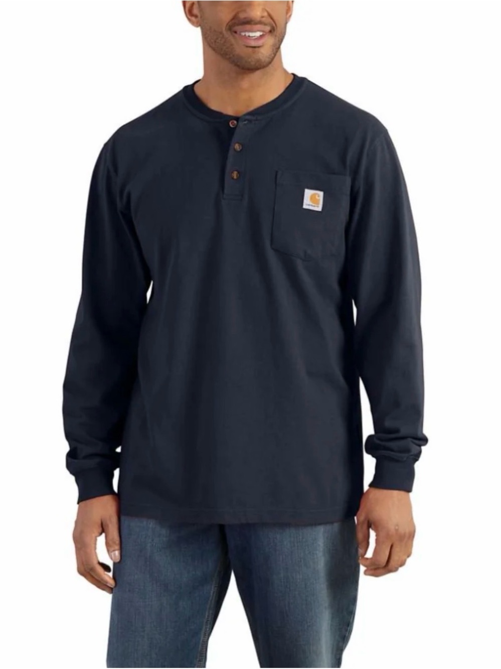 Carhartt Mens Dark Navy Long-Sleeve Henley Pocket Shirt XXL Casual